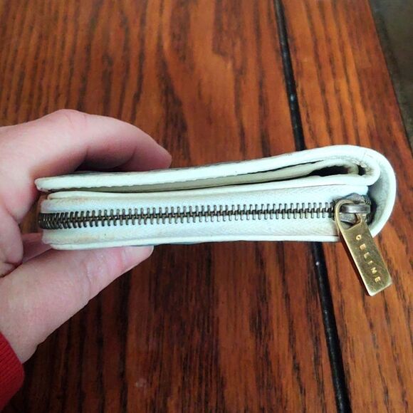 Celine Blue Signature Suede White Leather Wallet Zipper Change Pouch Snap - Picture 4 of 9